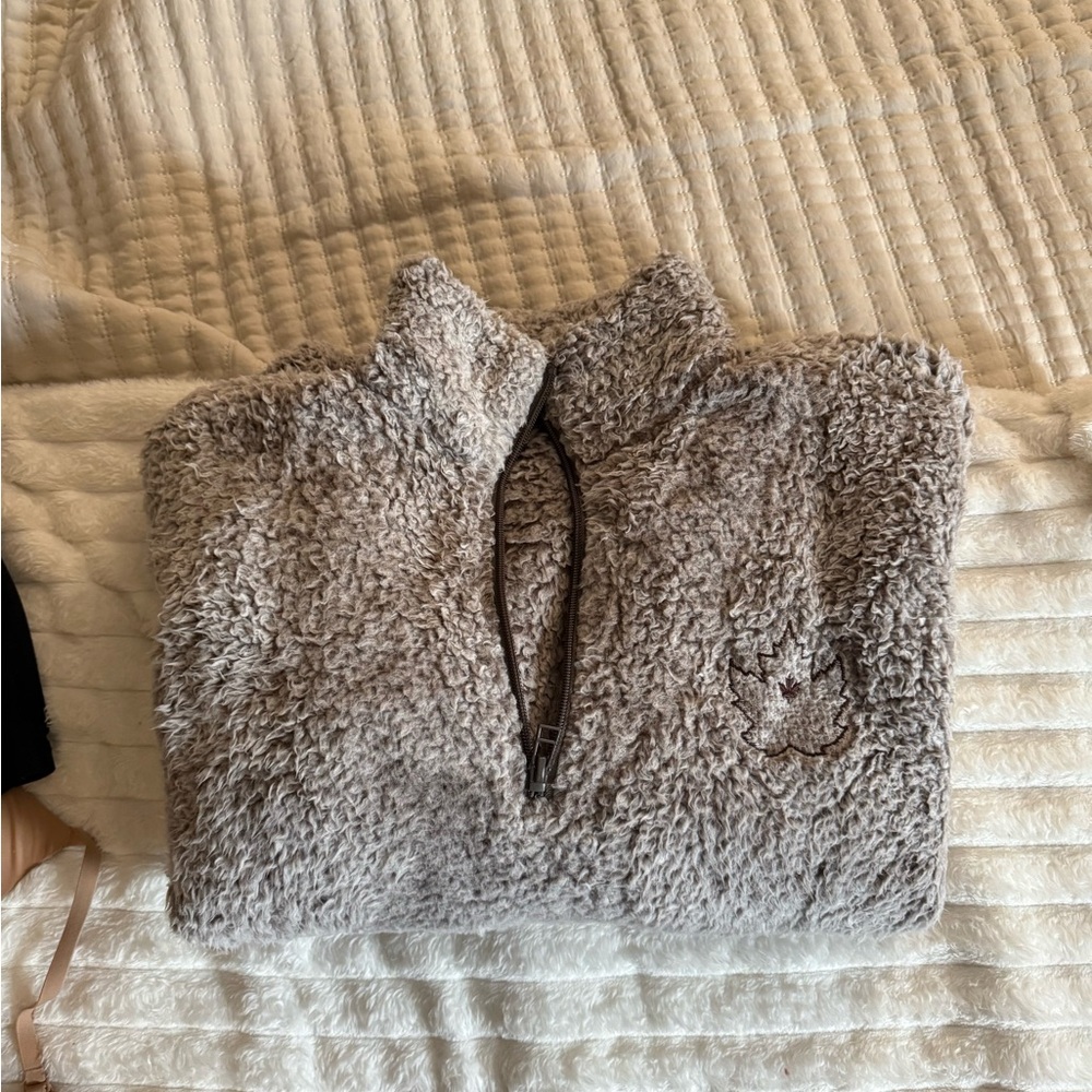 Cozy Gray Sherpa Quarter-Zip Pullover